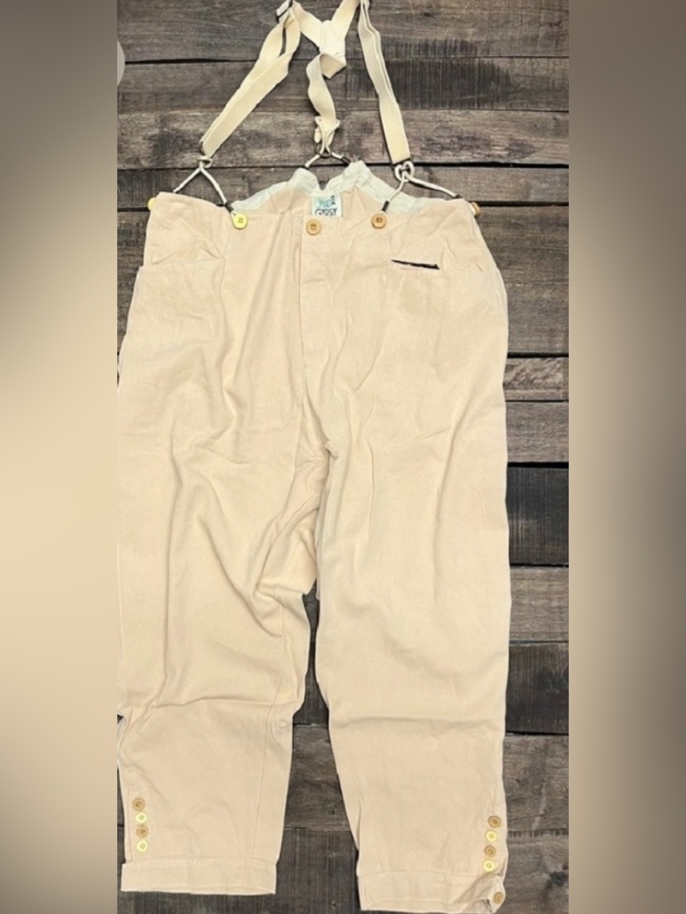 Jaded Gypsy Cream Cropped Suspender Pants with Button Hem